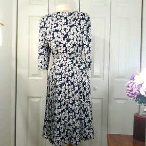 Vintage Lilli Ann Floral 3/4 Sleeve Blue White Pleated Set Skirt and Blouse Smal